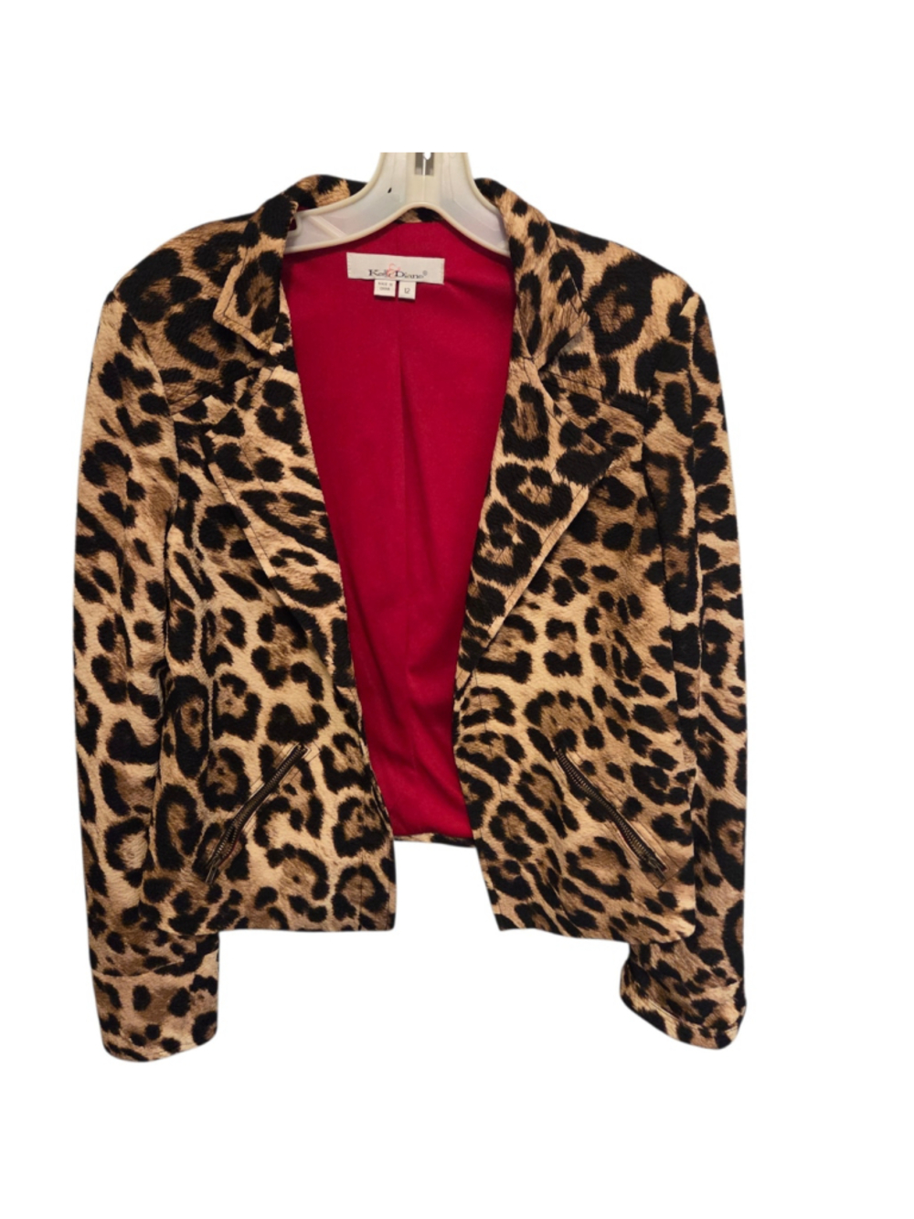 Women's Kelly & Diane Leopard Print Blazer, Size 12, Brown and Red